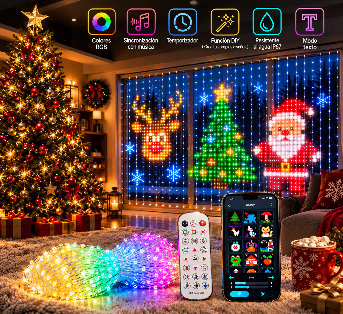 Nevalux™ Cortina inteligente led, controlada desde tu teléfono